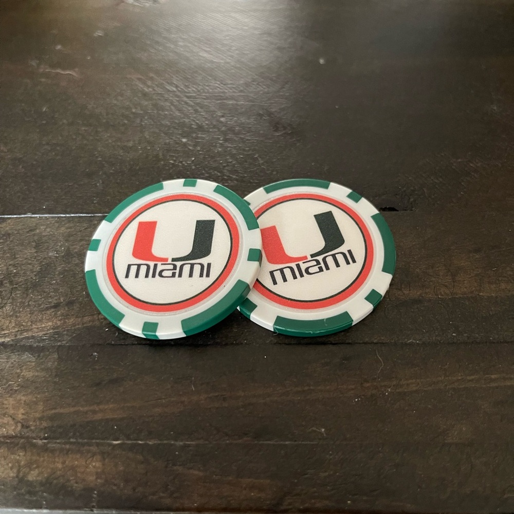 University of Miami UM Poker Chip Golf Ball Marker Pair